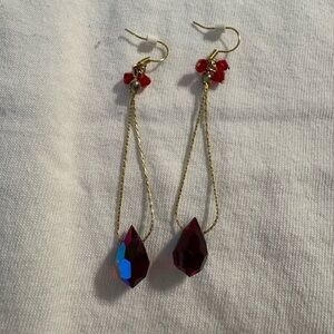 Elegant Gold and Red Drop Earrings